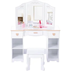 Princess Vanity Set for Kids White Makeup Table & Stool w/mirror