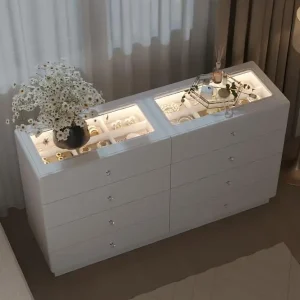 "White 53" Dresser w/Glass Top & 8 Drawers -