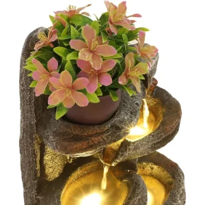 6-Tier Cascading Rock Water Fountain with Lights