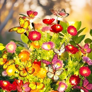 4 Pack Solar Garden Lights: Butterfly & Snowdrop Flowers,