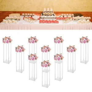 10Pcs Acrylic Vase Wedding Flower Stands Set 23.6"H Clear Column Rack