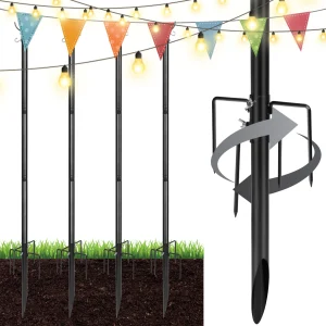 4Pcs String Light Hook Poles Multiple Sections Ground Support Bracket