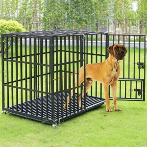 XXL   Heavy Duty Dog Crate Strong Pet Cage   Square Tube Metal Kennel   with Lockable Wheels